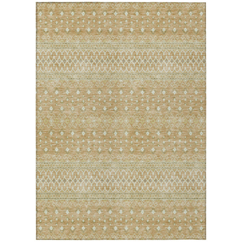 Tapis tribal lavable intérieur / extérieur ivoire et olive 9 pi x 12 pi cuivre