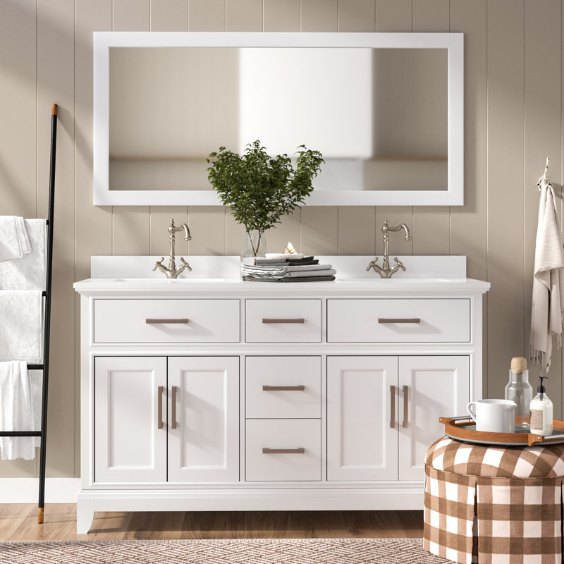  60" Double Bathroom Vanity Set with Mirror, White