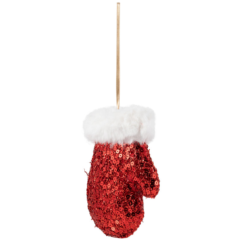 Ornement de Noël à paillettes d'hiver avec bordure pelucheuse - 6 po - Rouge