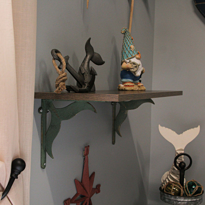 Martika Triangle Metal Floating Shelf with Adjustable Shelves, Verdigris