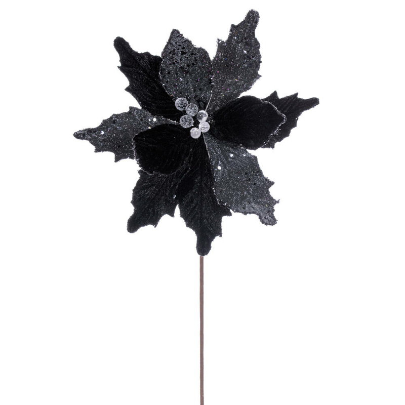 Tige de poinsettia en sucre or rose 11,5 po x 20 po Primrue Il comprend trois pièces par sac., Noir, noir, noir, noir