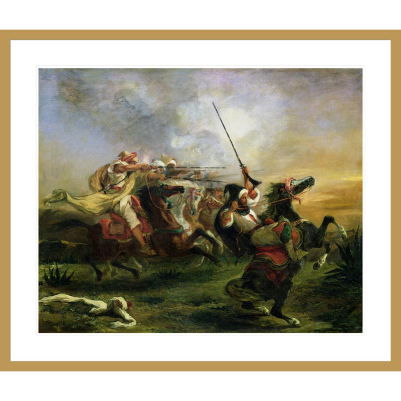 «Cavaliers marocains en action militaire» par Eugène Delacroix, impression giclée sur cadre, H 33,5 po x l 39,3 po