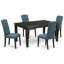 Ensemble de salle à manger 5 pièces comprenant une table rectangulaire en bois avec feuille papillon et 4 chaises de salle à manger Parson en tissu bleu minéral, noir-292982554-292982553