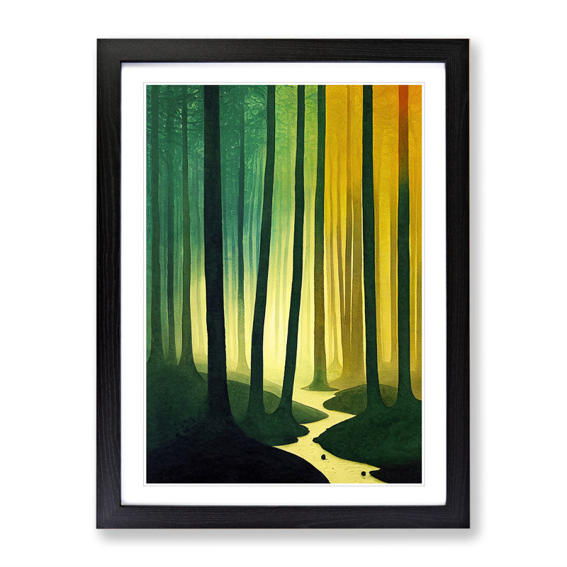 Winding Forest Path No.1 - Single Picture Frame Print, Black Framed, 64cm H x 46cm W x 2cm D