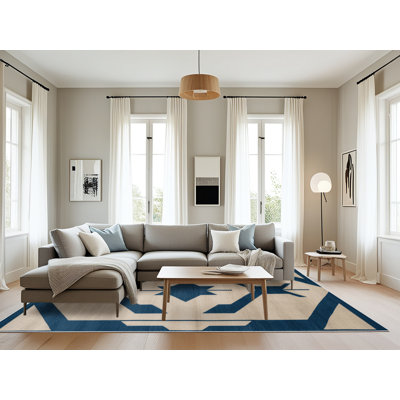 Tapis beige Art Deco lavable à la machine