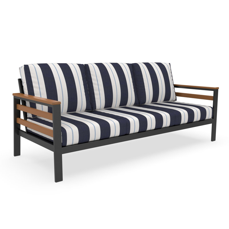 Townsend 80'' Wide Outdoor Patio Sofa with Sunbrella® Cushions, Blue/White, Brown