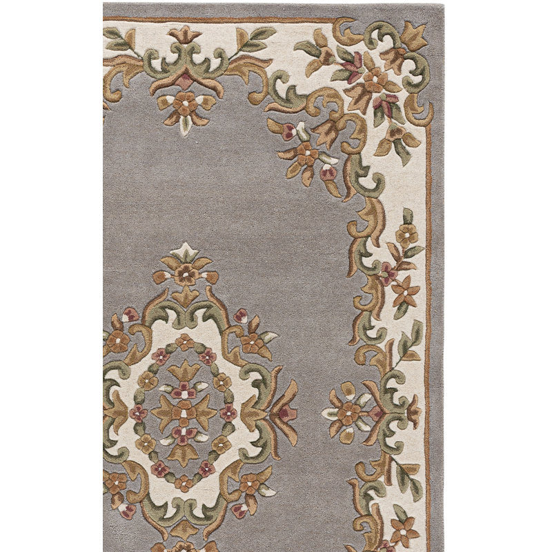Aubusson 301 Hand Tufted Wool/Cotton Oriental Rug in Gray/Ivory/Brown, Rectangle 3' x 5'