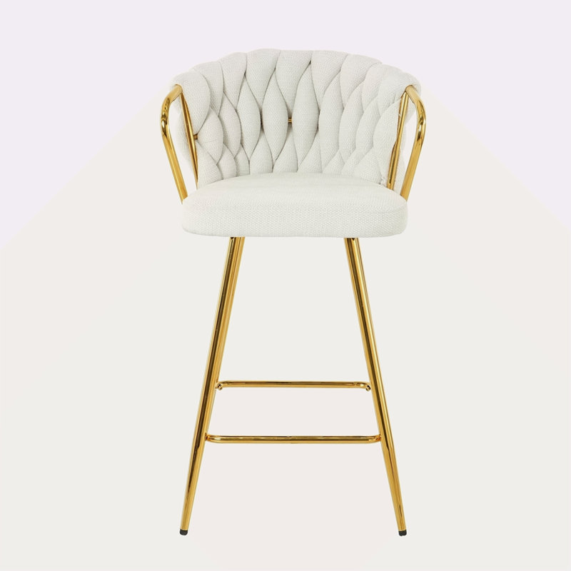 Tabouret haut de style moderne avec pattes plaquées or et chaise de bar en lin, convient au café-bar restaurant (ensemble de 2)