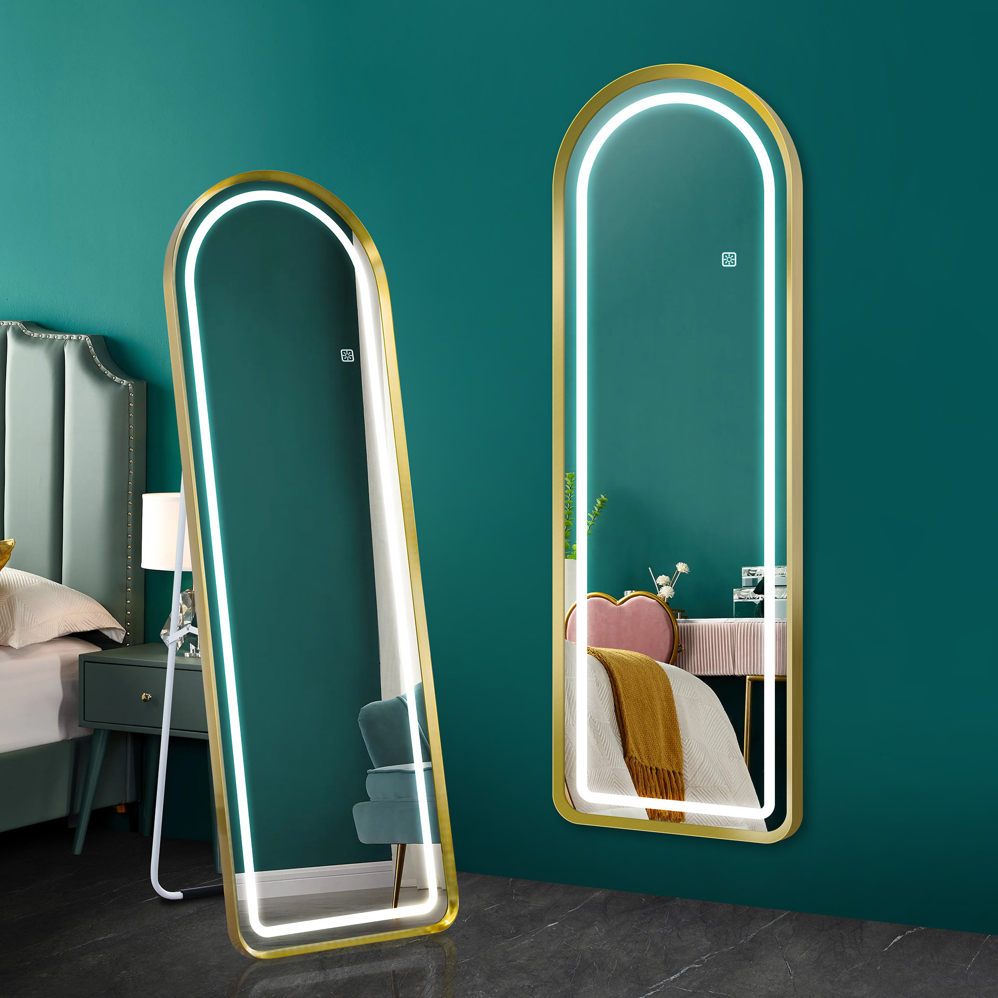 Ivy Bronx Bettina Arched Full Length Mirror with Lights, Bedroom Full