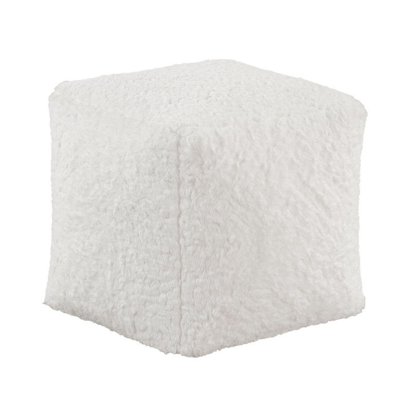 Modern Pouf With Faux Fur Upholstery, Non-Slip Floor Symbol, Zippered, 300Lbs Weight Capacity Square , Token,