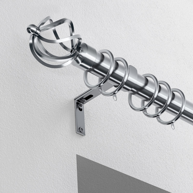 Steel 2.8cm Single Curtain Pole, Satin Silver, 6cm H x 240cm W x 13cm D