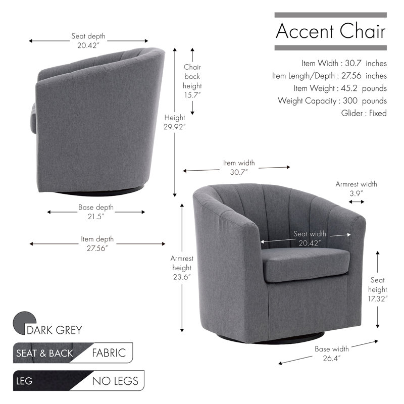 Fauteuil demi-tonneau pivotant en tissu Arleyne, Mélange de polyester gris foncé