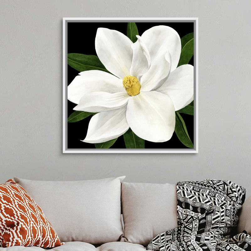 «Midnight Magnolia II», art mural sur toile, H 36 po x l 36 po x P 1,75 po, Cadre blanc