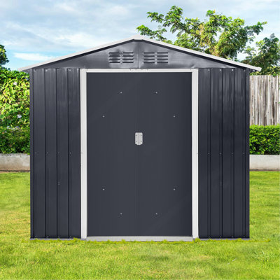 Metal Garden Sheds 7Ftx4.3Ft Outdoor Storage Sheds Coal Grey With Window