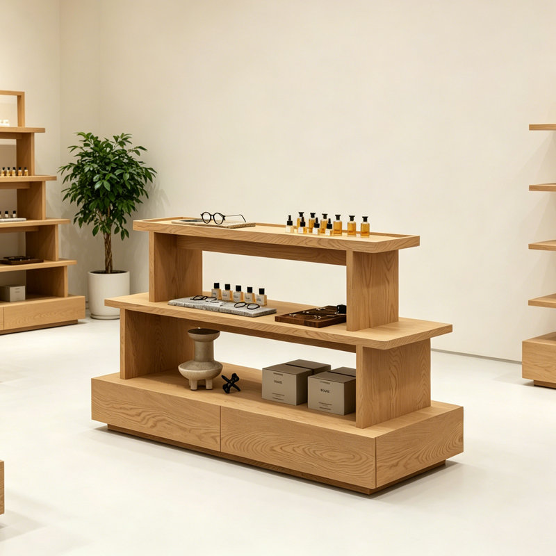 Vitrine simple en bois à trois couches, 35.4" H x 50.4" W x 23.6" D