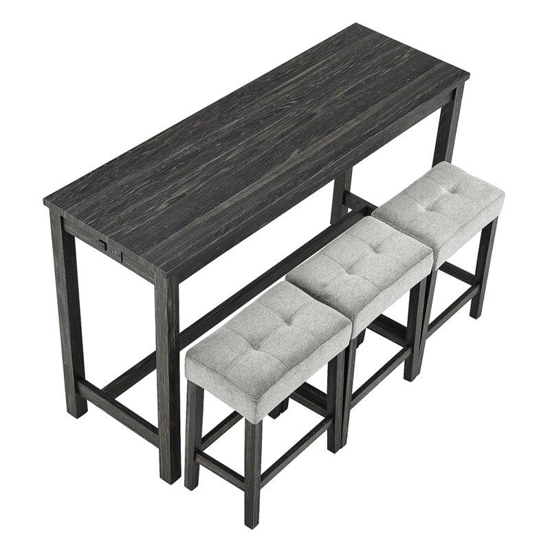 Ensemble de table de bar avec prise de courant, ensemble de table de bar et de chaises, ensemble de table de salle à manger 4 pièces, ensemble de table de petit déjeuner industriel, pour salon, salle à manger, salle de jeux
