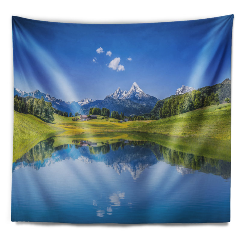 Tapisserie d’été paysager avec un lake clair de lake mountain, H 32 po x l 39 po
