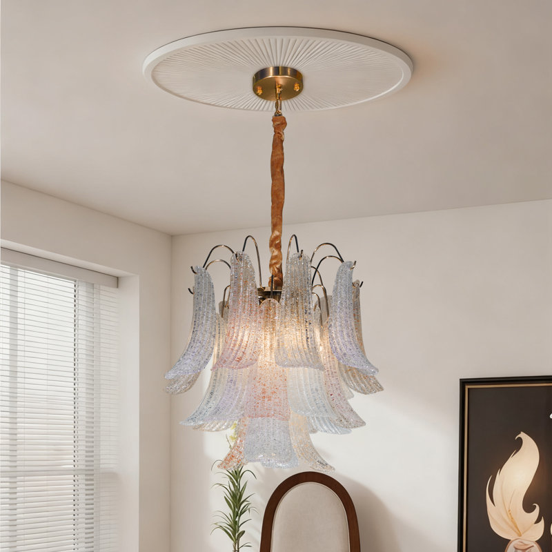 Lustre en verre multicolore de luxe français à 5 lumières E12 avec ampoules DEL tricolores