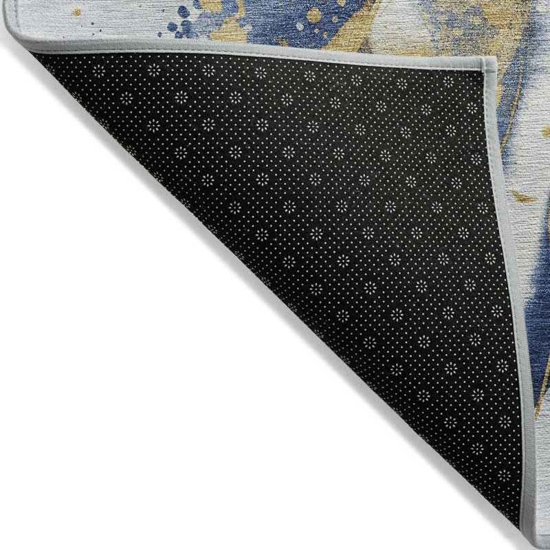 Tapis d'extérieur lavable abstrait bleu et or 10 pi x 14 pi