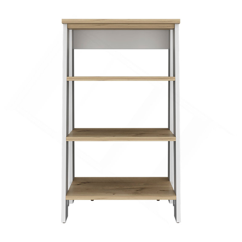 Armoire à linge Jenne, quatre tablettes ouvertes, finition chêne clair / blanc