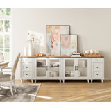 Sideboard Cabinet With Bar Hutch, Moderan Farmhouse Buffet Cabinet With 4 Glass Doors And 2 Drawers