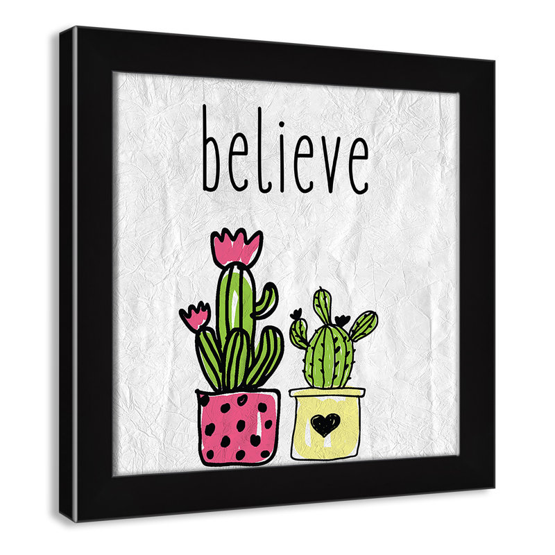 Cactus B, art encadré, H 12 po x l 12 po x P 0,6 po, Encadré plat noir