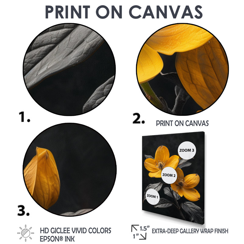 Monochromes jaune noir et noir cornouiller photo II - cornouiller art mural salon, Cadre flottant noir, H 34 po x l 44 po