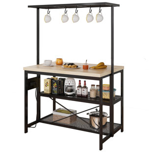 42" Kitchen Island With 3-Tier Shelves And 5 Hooks