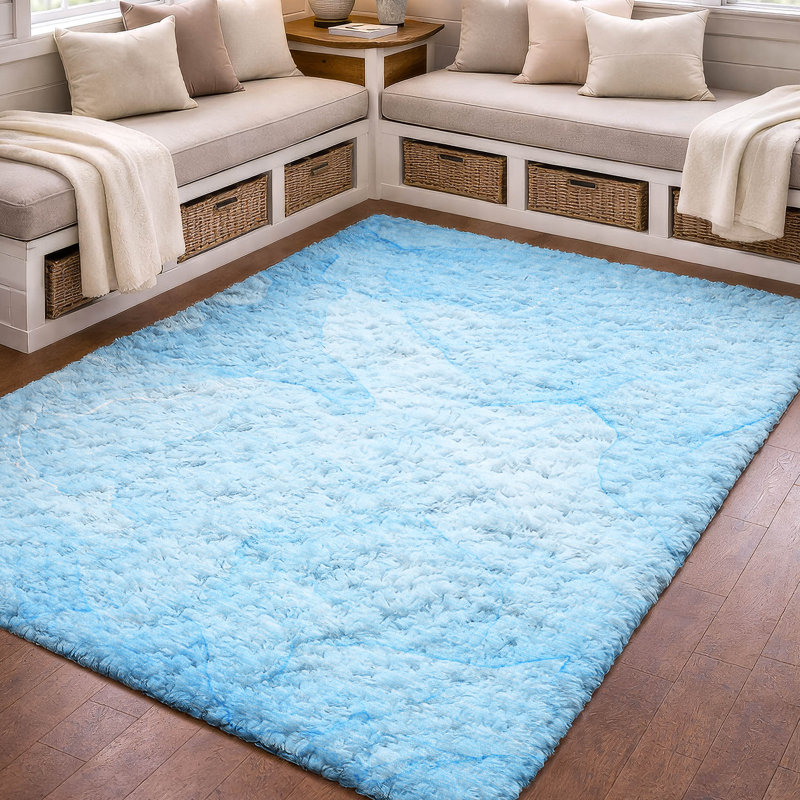 Tapis de qualité supérieure lavable à la machine à poils longs ADS509, Bleu, 5 pi x 7 pi 6 po
