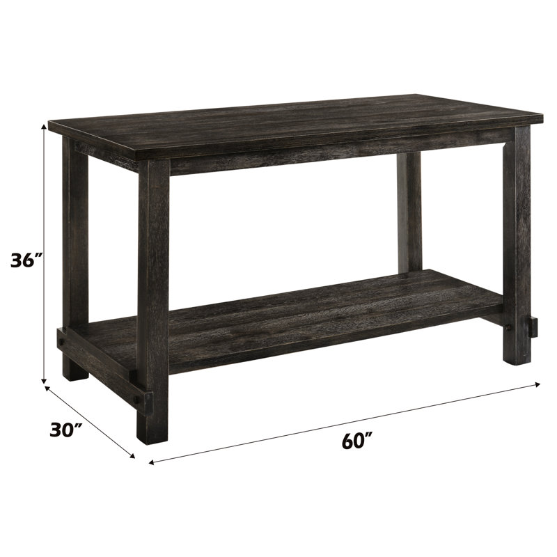 Table haute de comptoir grise II - Bois synthétique, pieds carrés droits, tablette de rangement inférieure intégrée. Matériau : bois. Disponible.