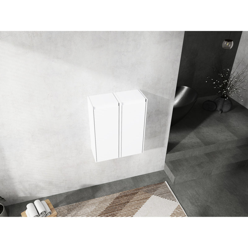 Armoire de rangement latérale de 12 po pour la salle de bain, 2 portes à fermeture en douceur, fixation murale moderne et généreuse, capacité intérieure généreuse