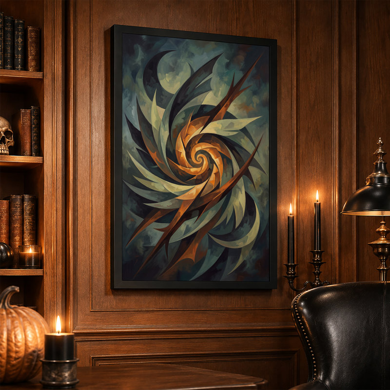 Toile murale d'Halloween avec motif abstrait en spirale tourbillonnante dans des tons oranges chauds, H 30 po x l 20 po