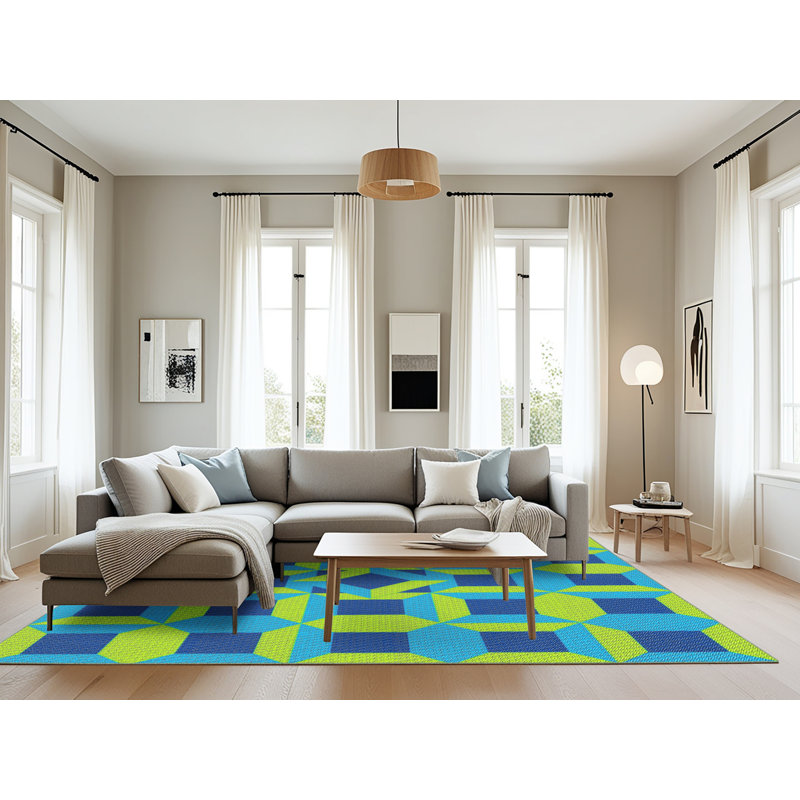 Tapis vert/bleu léger tissé électrique, Rectangle 8 pi x 12 pi