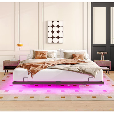 King Size Floating Bed Frames With LED Lights, Metal Platform Bed , Solid And Stable, Noise Free, No Box Spring Needed, Easy Assembly (King)