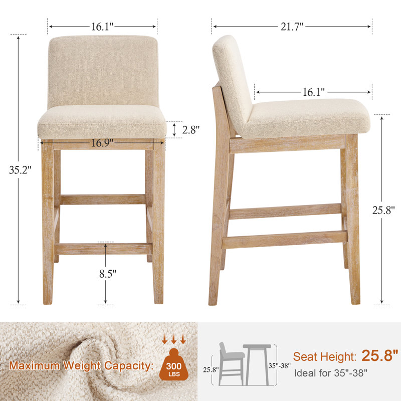 Tabouret de bar Albia Modern Farmhouse, Beige, Gland