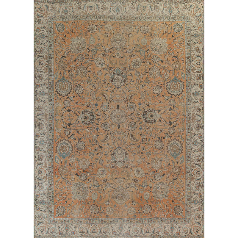 Tapis orange en laine noué à la main de conception unique 1960S 9 pi 1 po x 11 pi 3 po Ishrath