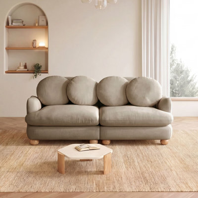 Modern Modular Chenille Loveseat Sectional Sofa, 2-Seater Deep Seat Couch with 4 Pillows, Solid Wood Frame & Round Wooden Legs, Comfy Sofa for Small Space, Living Room, Bedroom, Apartment