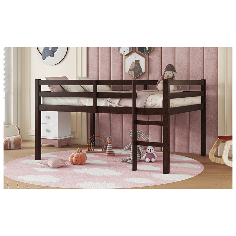 Full Rubber Wood Loft Bed With Ladder,Espresso