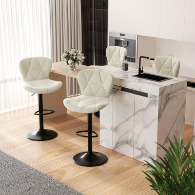 Pet-Friendly Adjustable Height Swivel Bar Stool with Back, Scratch-Resistant Tech Fabric, Footrest and Black Metal Base – Durable Bar Chair for Kitchen Island, Dining Bar, Cat & Dog Owners