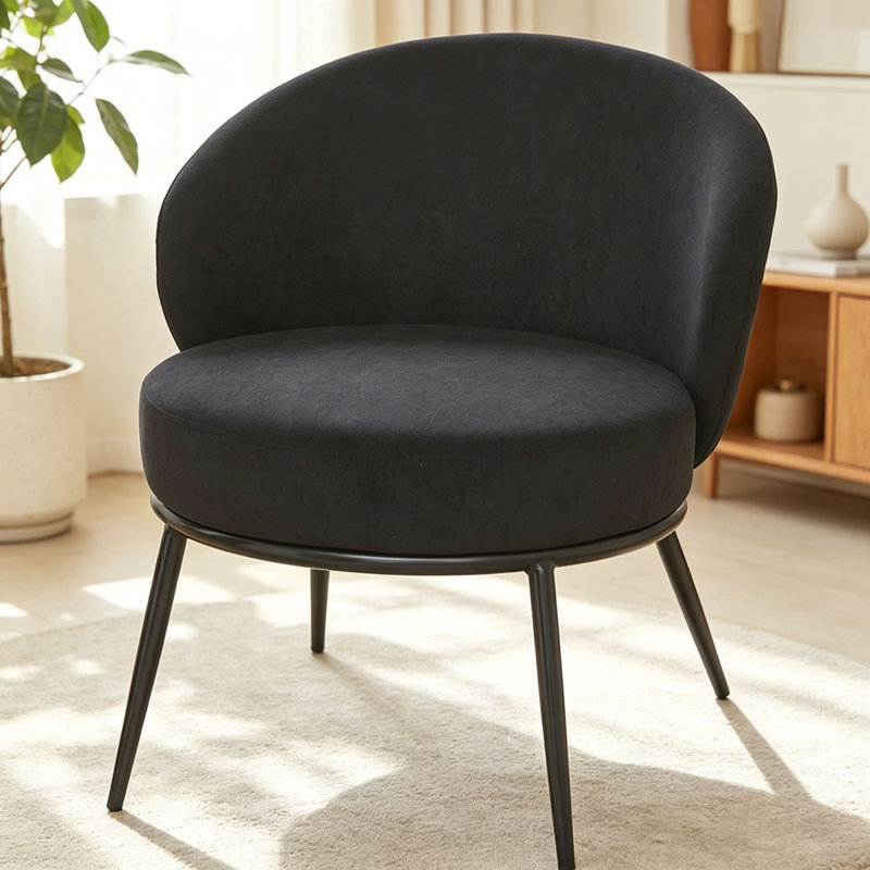 Chaise avec accoudoirs demi-tonneau Mid-Century, Velours noir