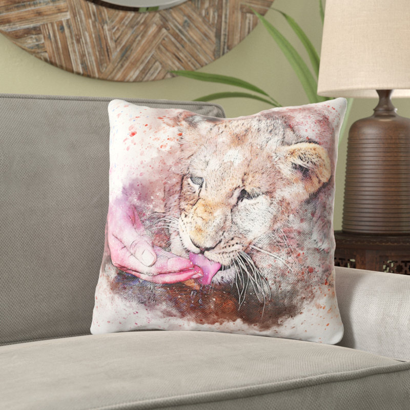 Coussin lion Calana, Microsuède, Intérieur