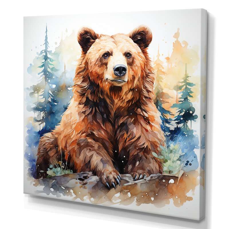 «Brown Bear Forest Portrait II - Bear 2», art mural, H 36 po x l 36 po x P 1,5 po, Toile tendue