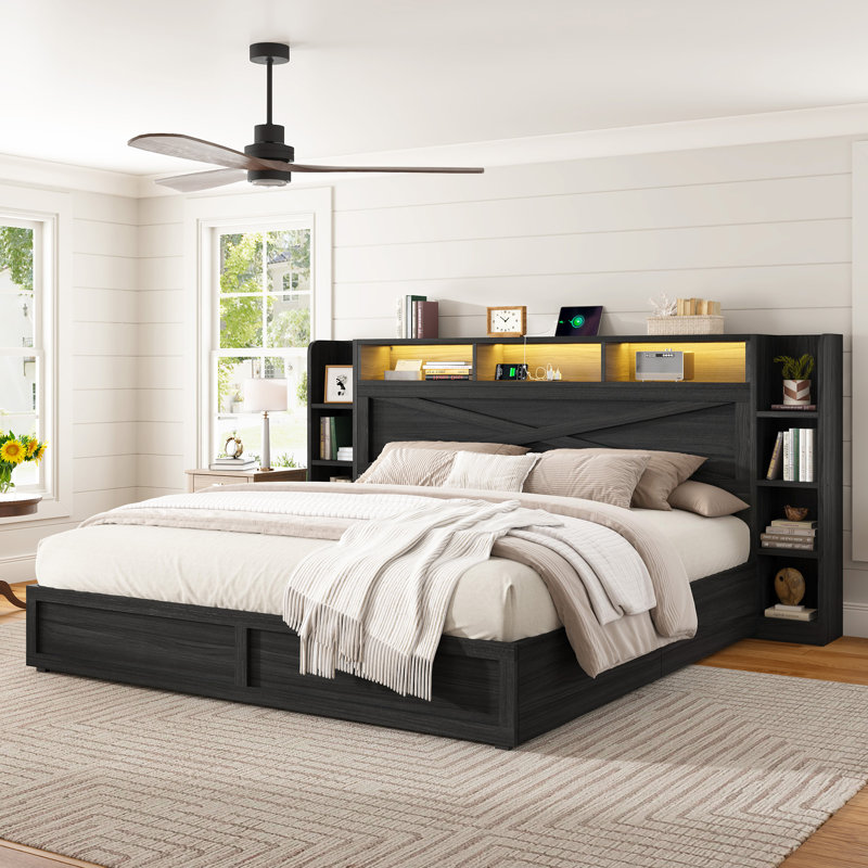 Lit avec rangement Coey Farmhouse, Grand lit, Noir
