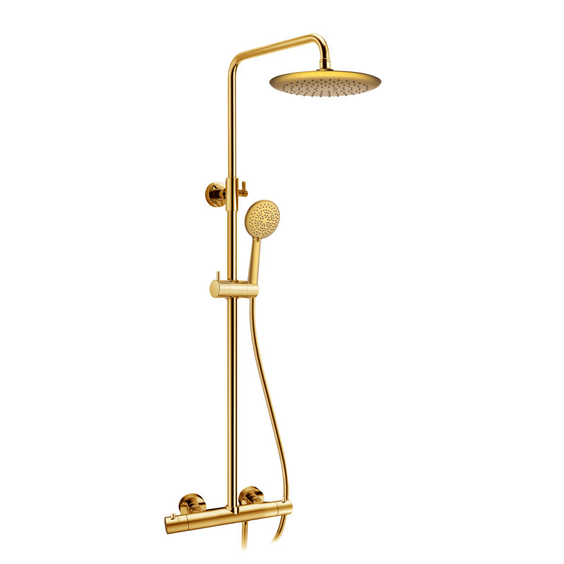 Brushed Gold Heavy Rainfall Stainless Steel Shower System with Hand Sprayer