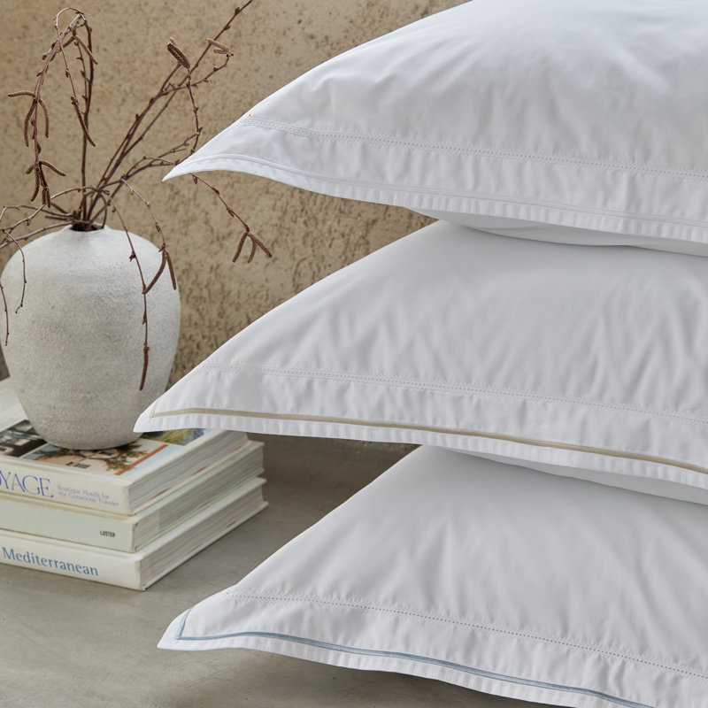 Sierra 100% Egyptian cotton percale Shams, white/ ocean blue, Standard