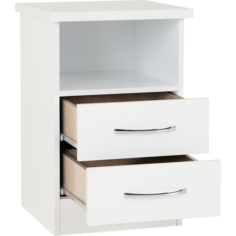 Cascio 2 Drawer Bedside Table, White Gloss
