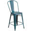 Commercial Grade Distressed Metal Indoor-Outdoor Counter Height Stool with Back-331454669-331454707