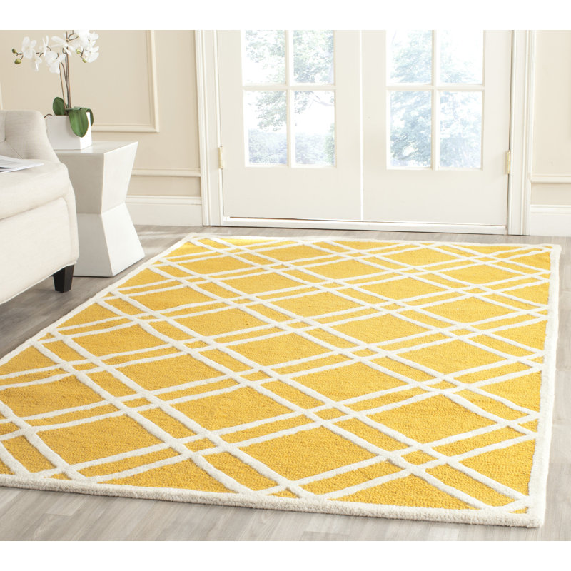 Deedgra Hand Tufted Wool Geometric Rug, Rectangle 4' x 6'