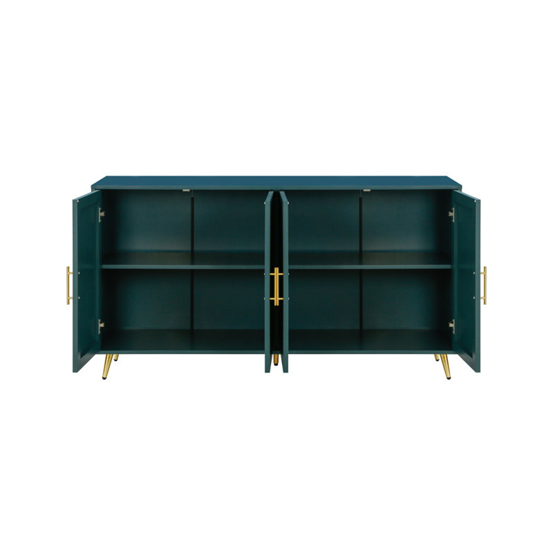 Meuble télé en bois avec armoire de rangement et tablettes réglables, console média pour la chambre à coucher (bleu marine)