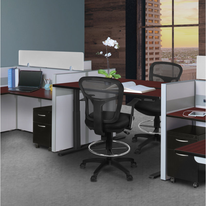 Harrison Mesh Back Rolling Adjustable Swivel Bar Height Drafting Stool with Arms, Black